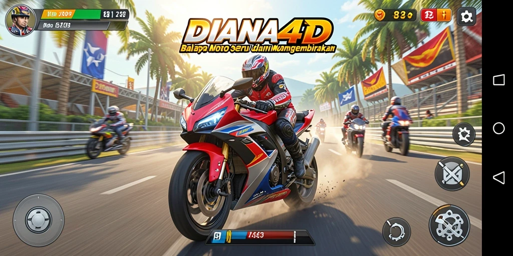 Tampilan gameplay seru dalam balapan motor DIANA4D.
