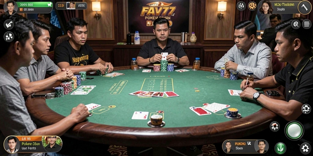Tampilan gameplay FAV77 yang menegangkan dan penuh strategi poker.