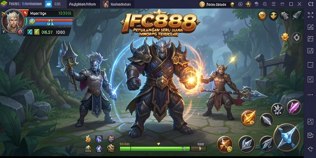 Tangkapan layar menunjukkan pertarungan epik dalam dunia MMORPG FC888.