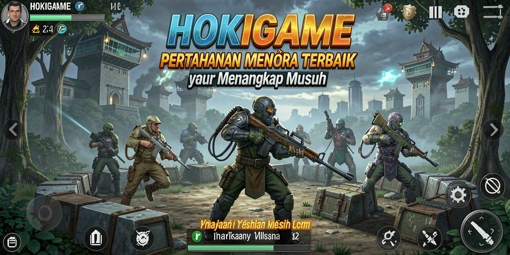 Tampilan permainan <strong>HOKIGAME</strong> saat membangun menara untuk bertahan dari serangan musuh.