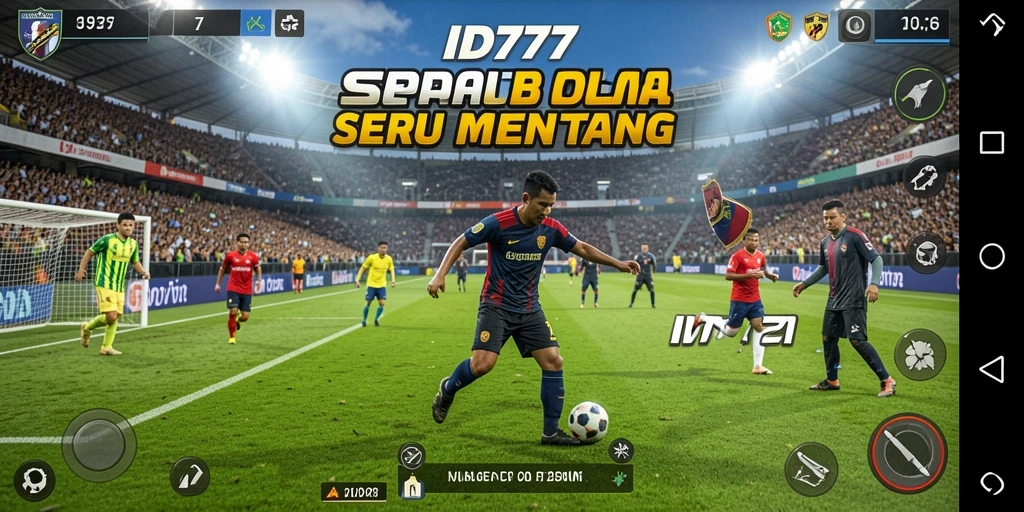 Screenshot ID777 menampilkan aksi sepak bola yang intens dan grafis menarik.