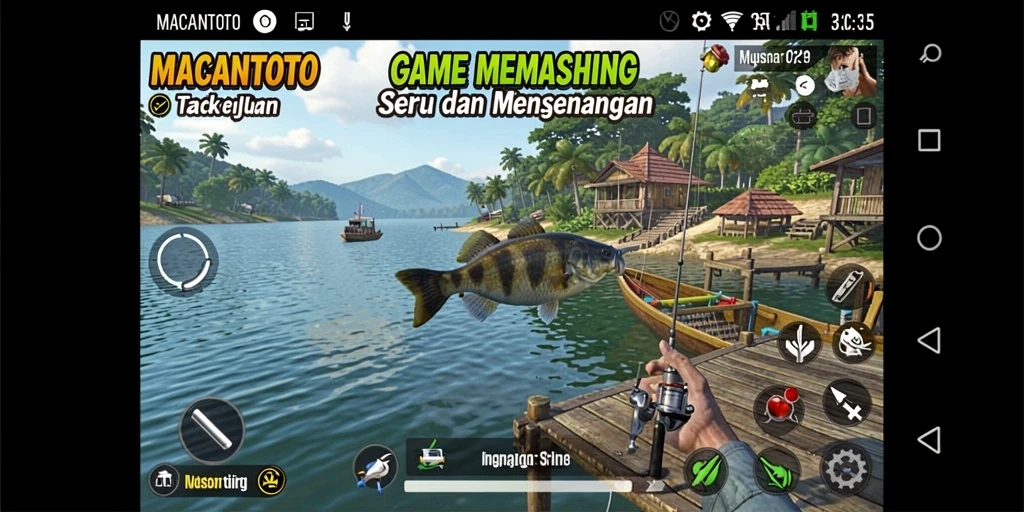 Screenshot gameplay MACANTOTO menunjukkan suasana memancing yang menakjubkan.