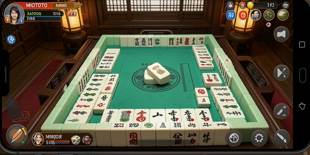 Tampilan gameplay MIOTOTO menampilkan suasana Mahjong yang seru dan interaktif.