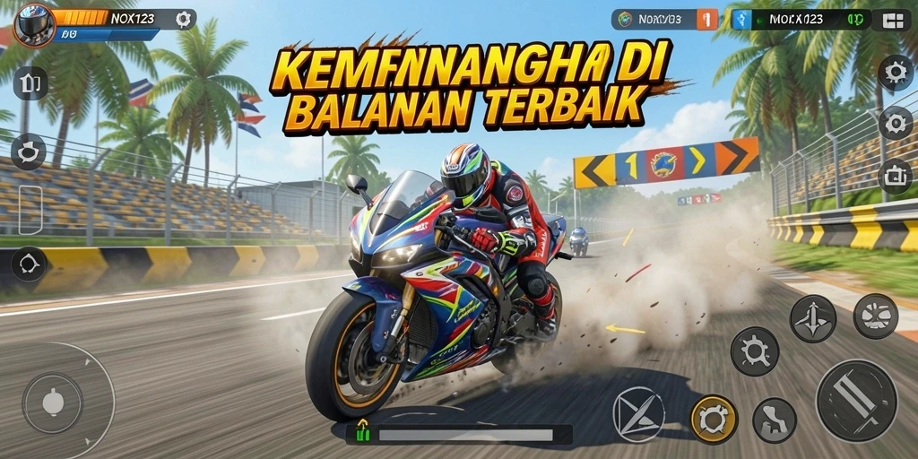 Tampilan utama gameplay balapan motor yang mendebarkan di NOX123.