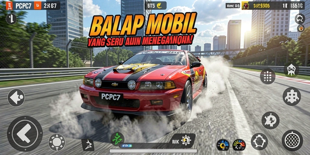 Tampilan gameplay PCPC7 yang menegangkan dan penuh aksi balapan.
