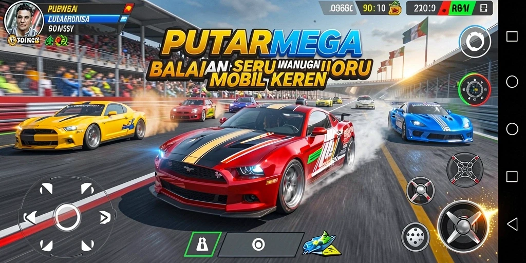 Screenshot menunjukkan aksi balapan cepat di PUTARMEGA.