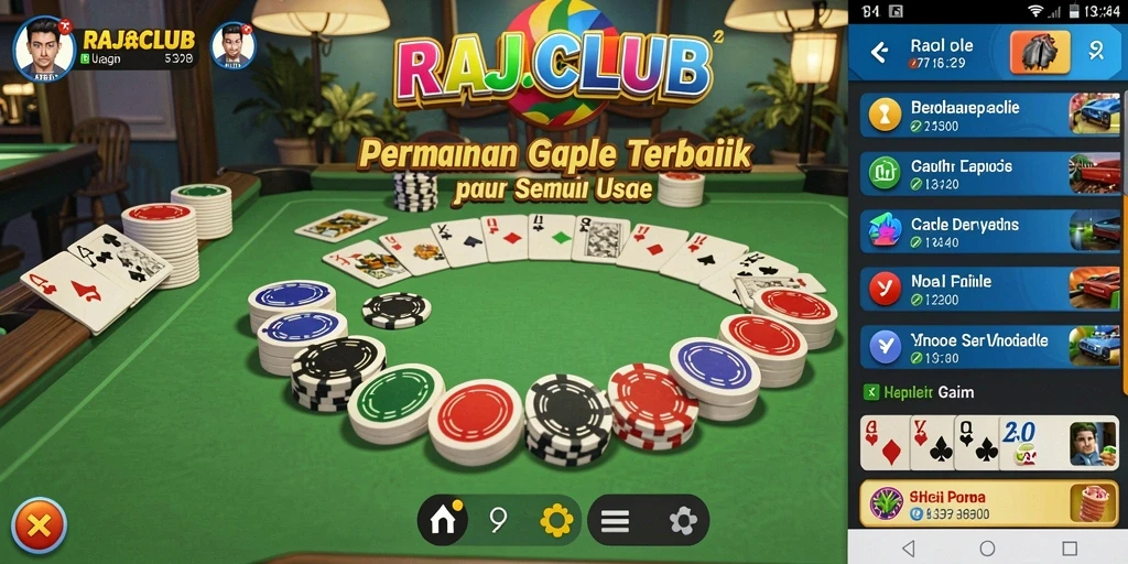 Screenshot utama RAJACLUB menampilkan suasana seru permainan gaple.