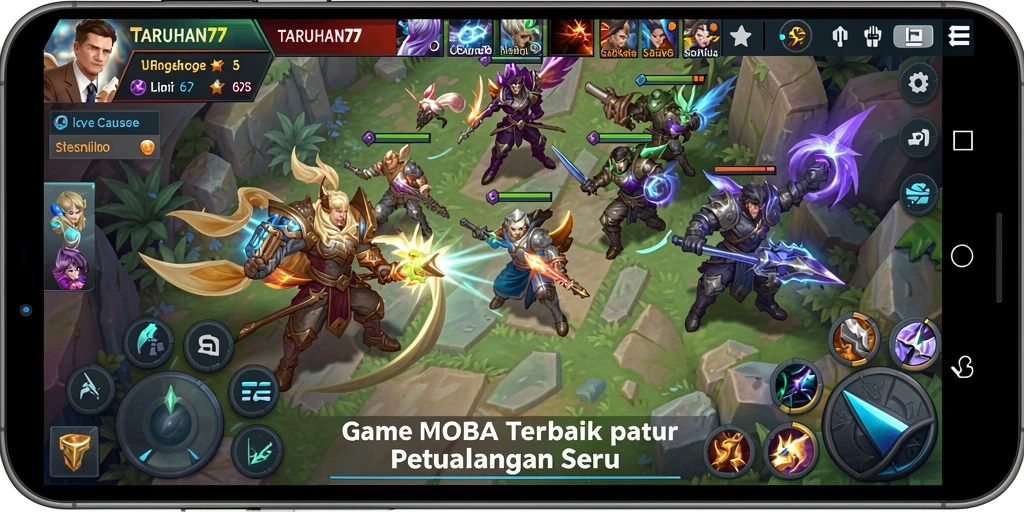 Tangkapan layar menunjukkan pertempuran seru dalam game MOBA.