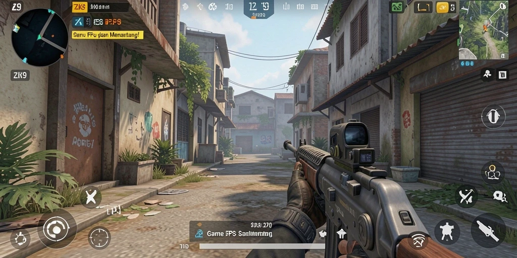 Screenshot ZK9 menunjukkan aksi mendebarkan dalam game FPS.
